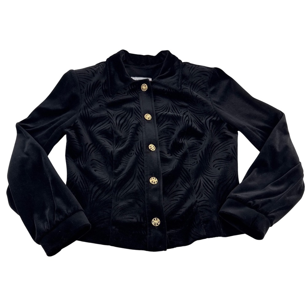 Vintage 90 Collection Black Burnout Velvet Jacket Gold Button Gothic Glam Blazer